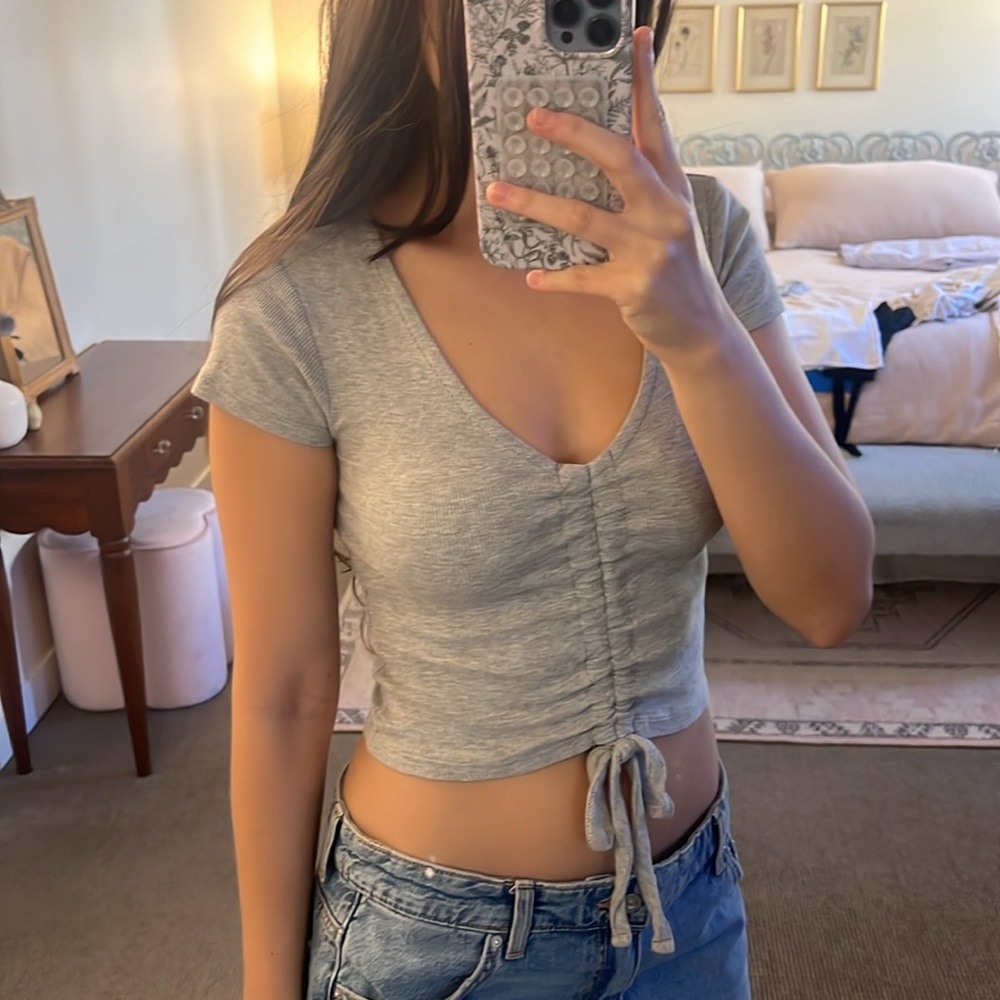 All Saints Gray Ribbed Top - Picture 2 of 3
